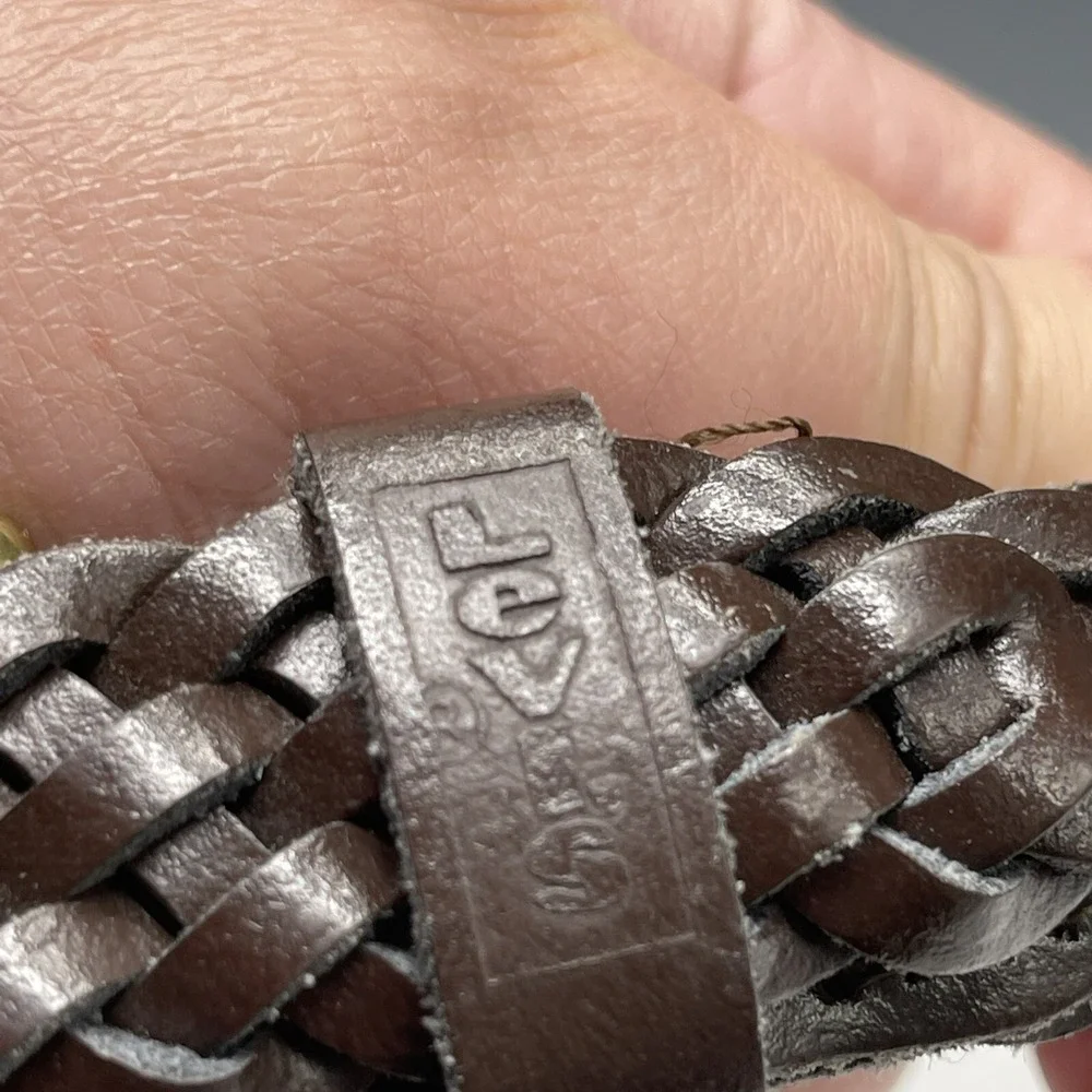 Vintage Levi's Brown‎ Leather Woven Belt w/Brass Size S Small